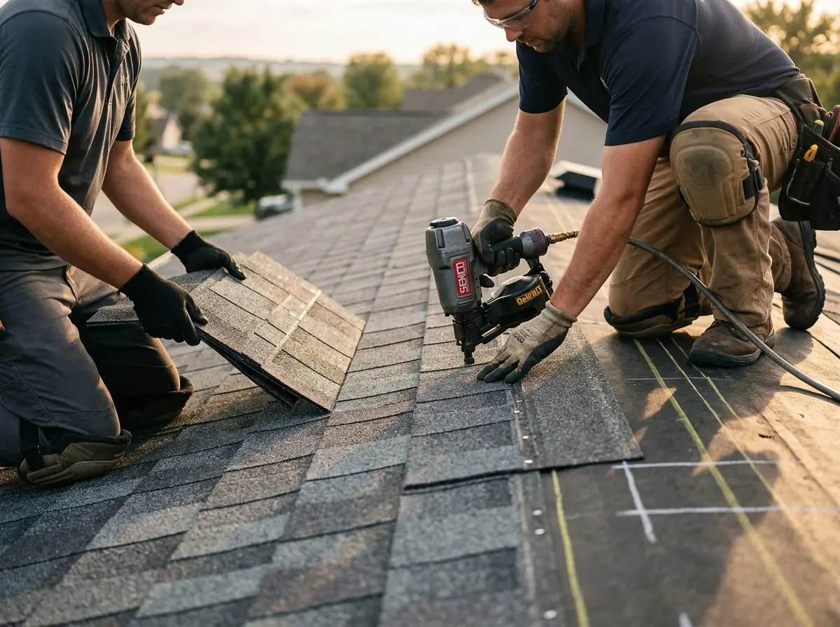 Professional roofer working on a residential roof in Orem